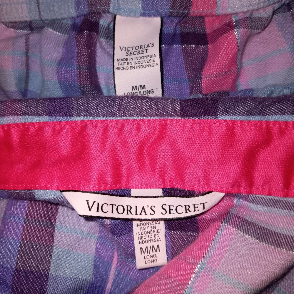 Victoria Secret plaid metallic pajama set size medium blue pale purple and blue